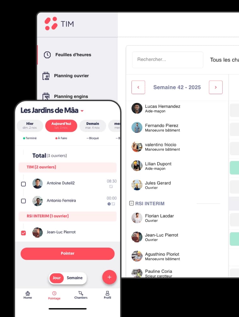 Pointage des ouvriers sur mobile et planning chantier avec Tim Management