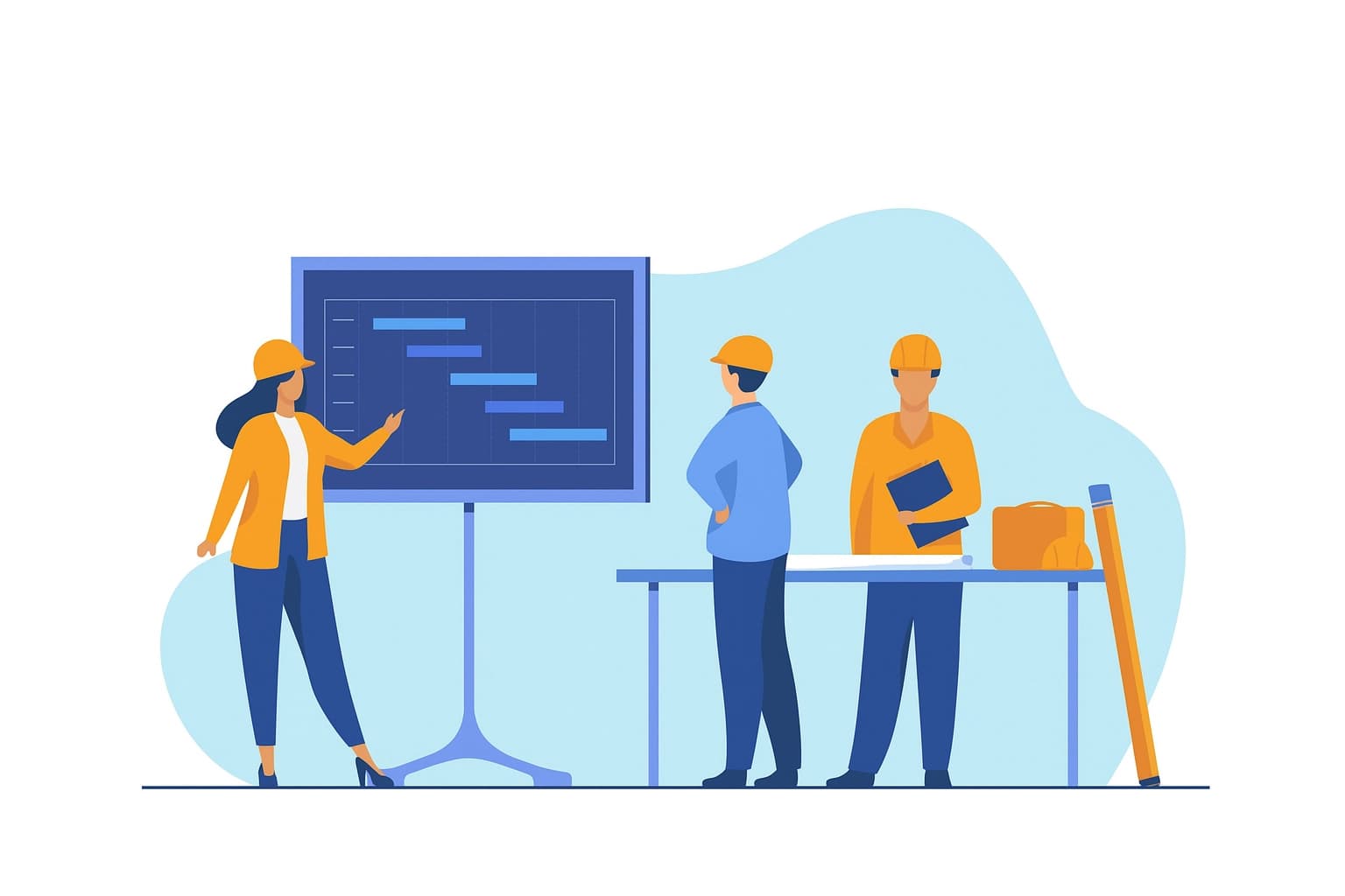 Maquette stylisée montrant un planning hebdomadaire des ouvriers du BTP en Gantt