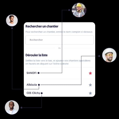 Application BTP avec recherche de chantier et gestion des favoris