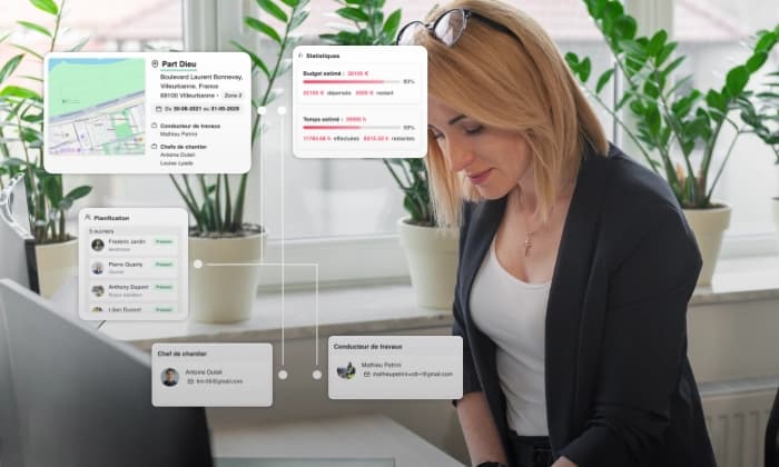 Gestion de chantier BTP avec suivi planning, équipes et rentabilité
