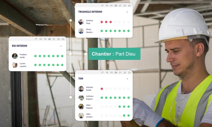 Suivi des équipes intérim et ouvriers sur chantier BTP avec planning