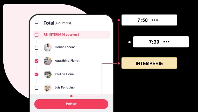Application de pointage chantier avec gestion des intérimaires et des intempéries