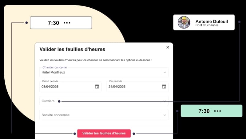 Application de pointage avec validation des feuilles d’heures sur chantier