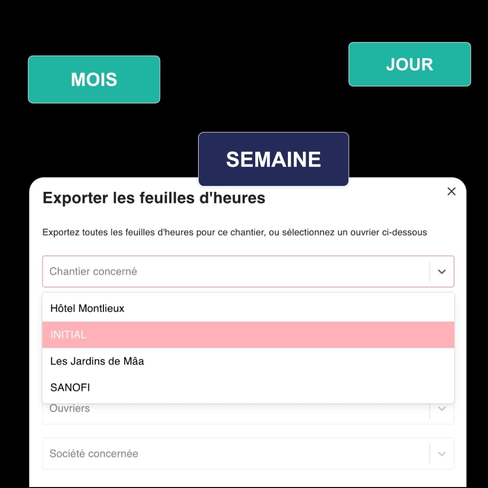 Export des feuilles d’heures par jour, semaine ou mois