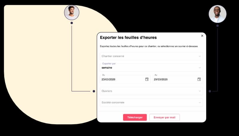Export des feuilles d’heures chantier avec sélection des ouvriers et période