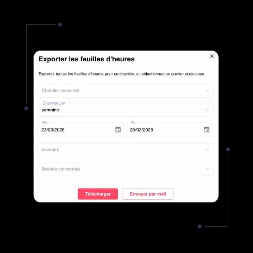 Export des feuilles d’heures chantier par mois ou par ouvrier