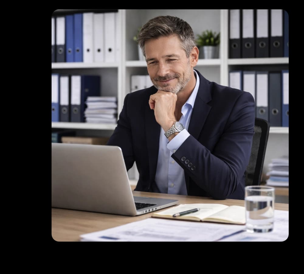 Responsable analysant le suivi de chantier sur ordinateur