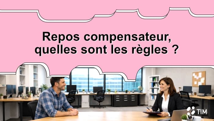 Repos compensateur expliqué entre un ouvrier du bâtiment et une responsable RH dans un bureau professionnel
