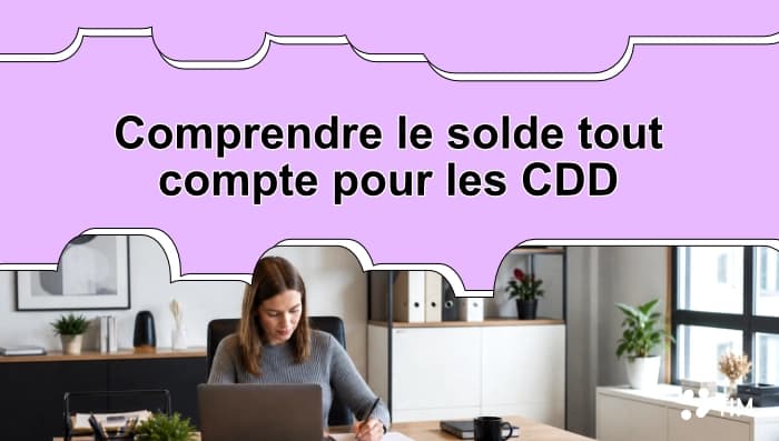 Femme au bureau vérifiant ses documents de fin de contrat CDD sur son ordinateur