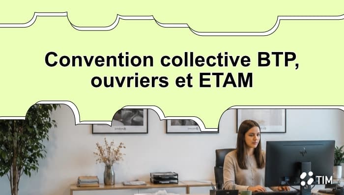 Employée administrative travaillant sur ordinateur illustrant la gestion de la convention collective BTP pour les ouvriers et les ETAM.