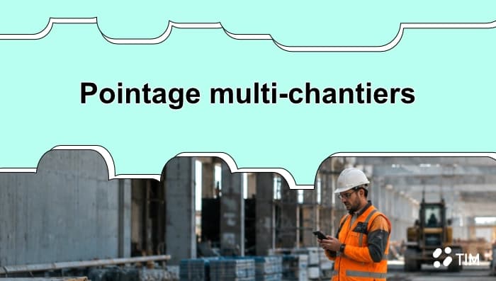 Ouvrier du bâtiment utilisant une application mobile de pointage sur un chantier pour enregistrer son temps de travail sur plusieurs chantiers.