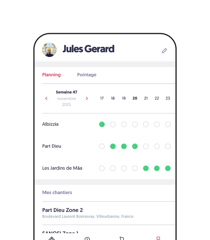 Application mobile du logiciel de planning ouvrier et chantier